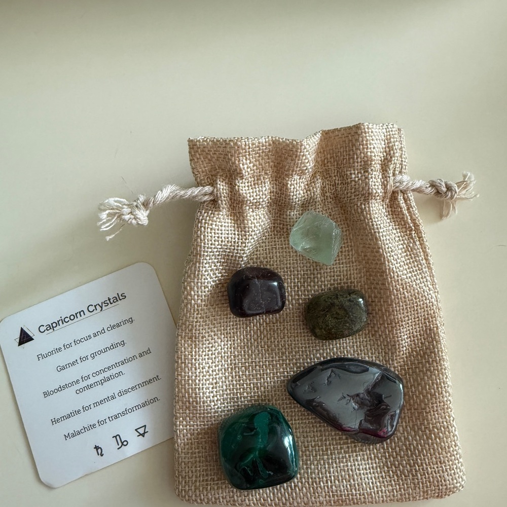 Capricorn Crystal Set with Burlap Pouch